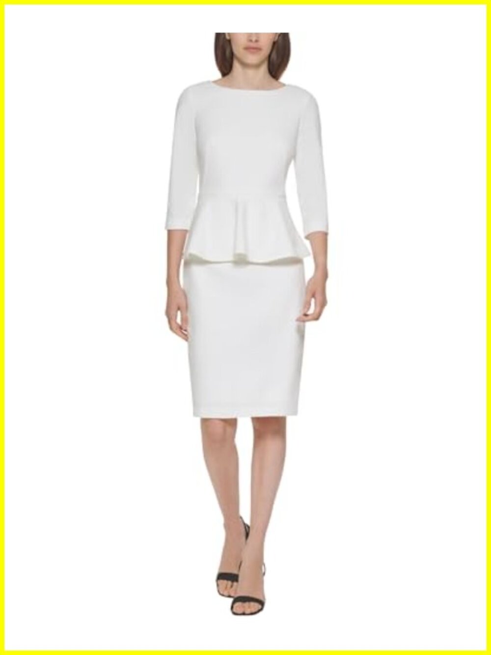 Calvin Klein Sheath Dress 3/4 Sleeve Work Dress Peplum Knee Length